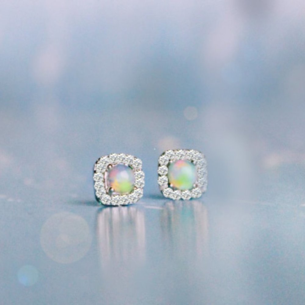 Authentic Rainbow Fire opal Earrings Glittering Natural Crystal Earring studs